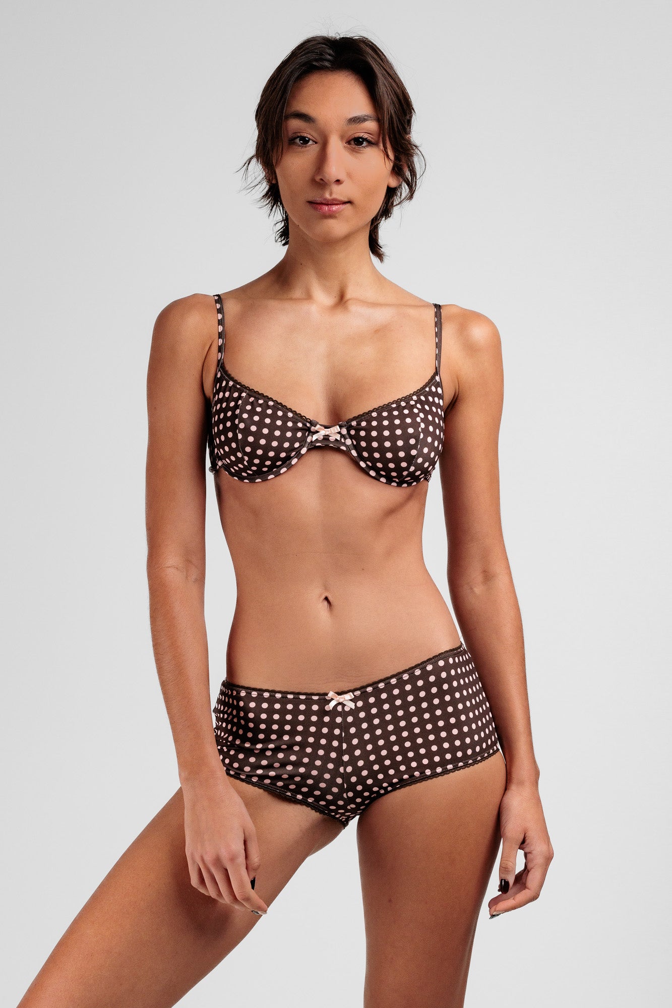 Short Marron à Pois Rose